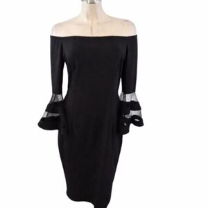 Premier Amour Size 12 Black Off-Shoulder Dress with Bell Sleeves